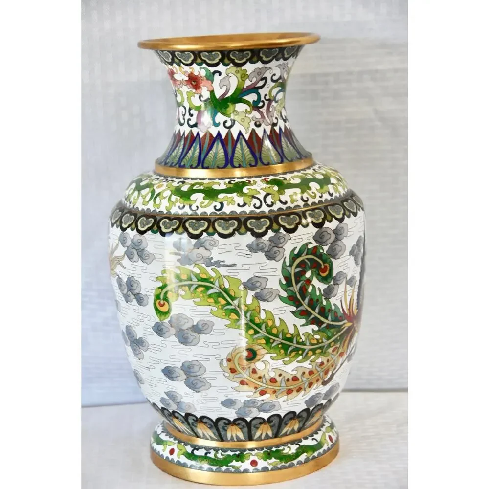 1950s Chinese Bronze Cloisonné Vase With Dragons and Phoenix